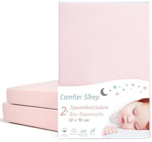 Sábana Bajera Minicuna 50x90 cm – 100% Orgánico Completamente Natural Juego de 2 Rosa Sabanas Minicuna – Suaves y Transpirables – Ajuste Elástico