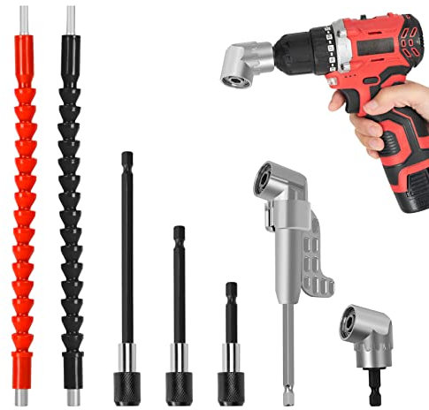 7pcs Extensor Flexible, Adaptadores de Broca Cardán 105° Extensión de Broca Flexible 1/4 de Pulgada Adaptador de Taladro en ángulo Recto Extensor Ángulo para Atornillador Accesorios Destornilladores