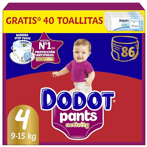 Dodot Activity Pants Pañal-Braguita Talla 4, 86 Pañales, 9kg-15kg, Con Ajuste 360 que ayuda a prevenir holguras y fugas y materiales extra suave