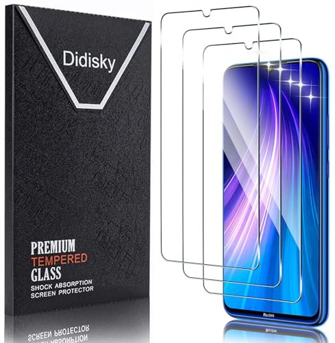 Didisky 3-Unidades Cristal Templado Protector de Pantalla para Xiaomi Redmi Note 8, Note 8 2021,Mi 9 Lite (No para Redmi Note 8t / Note 8 Pro), Antihuellas, Sin Burbujas, Fácil de Limpiar, 9H Dureza