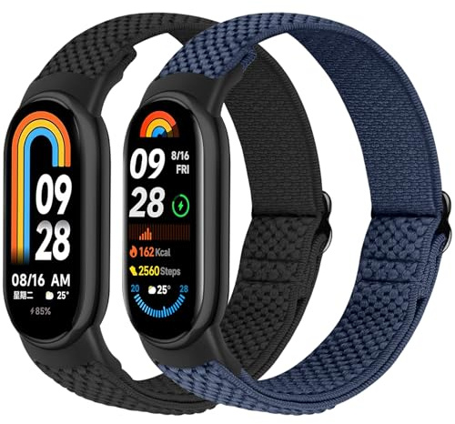 BTTNG Elastische Nylon Armband Nur Kompatibel mit Xiaomi Smart Band 10/9/8, Verstellbare Dehnbare Armbänder Sport Ersatz Armband für Xiaomi Mi Band 8/Mi Band 9/Mi Band 10 Herren Damen (2 Stück)