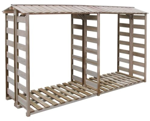 FENLAX Brennholz-Lagerschuppen 300x90x176 cm Kiefernholz Imprägniert Holzregal Außen Holzunterstand für Kaminholz Holz Aufbewahrung Aussen Stapelhilfe für Brennholz Aussen Holzregal Outdoor