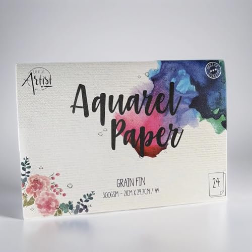 Aquarellblock 24 Blatt DIN A4 Premium Aquarellpapier 300 g/m² Malpapier für Wasserfarbe, Zeichenblock, Malblock mit dickem Papier, DIN A4, leichte Textur, FSC® Zertifikat
