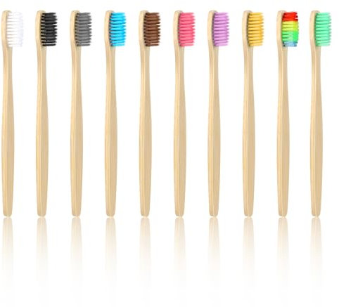 Bambus Zahnbürsten 10 Stück Natürliches Holzzahnbürste, Mittel Weichen Borsten Umweltfreundliches Reisezahnbürste Set, Plastikfrei, BPA Frei, Bioabbaubare Toothbrush (Mehrfarbig, Universalgröße)