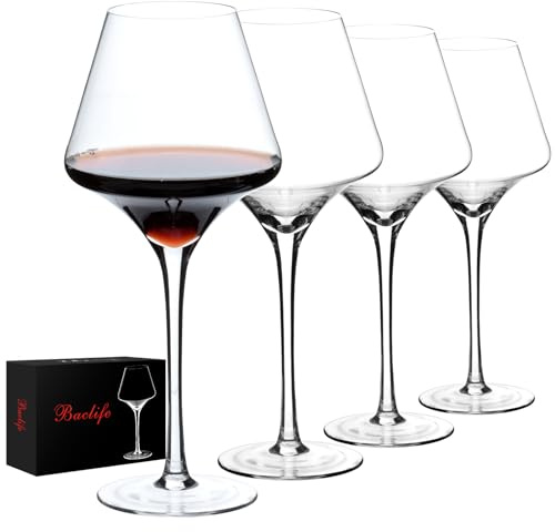 BACLIFE Red Wine Glasses Set of 4 – 20 oz Premium Crystal Wine Glass With Long Stem – Hand Blown Large Burgundy Wine Glasses for Wedding, Anniversary, Christmas
