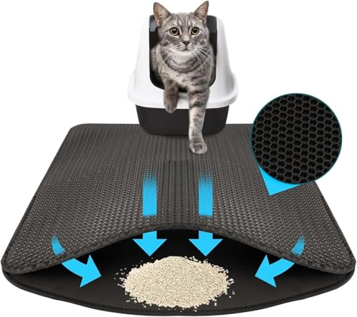 KARAT Tapis de litière pour chat - Charly - Tapis imperméable pour litière pour chat - Tapis pour chat protège le sol de la litière - Tapis de litière pour chat (Anthracite, 61 x 38 cm)