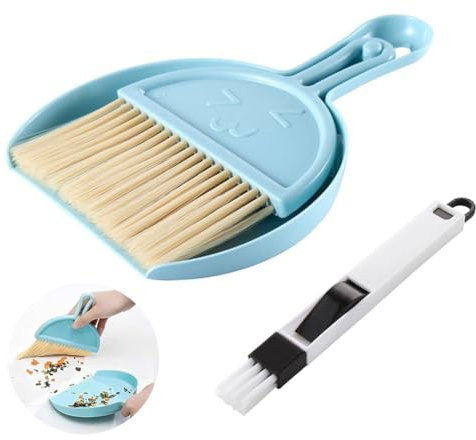 Lot de 2 Ensemble Pelle à Poussière et Brosse, Brosse de Nettoyage Portable et Combinaison de Pelle à Poussière avec Manche en Bambou,Balayette, Mini Pelle à Poussière Pelle avec Balayette