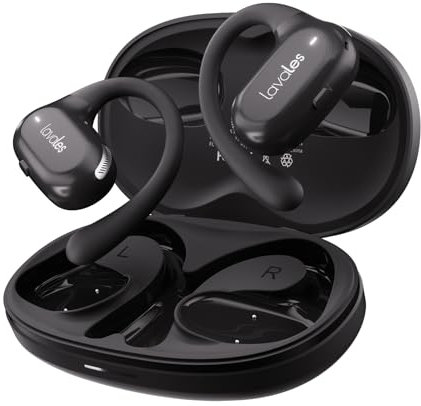 Lavales Auriculares Abiertos - Bluetooth 5.4 Wireless Earbuds Built-in Mic con Earhooks - 47H Playtime, IPX5 - Fast Charging Sport Air Conduction Earbuds for Running,Walking,Workouts -Black