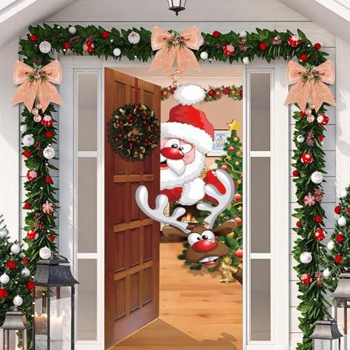 Decoración de Cubierta de Puerta de Navidad, 200x90cm Adorno Puerta Navidad, Decoracion Navidad Puerta, Banner Funda para Puertas de Navidad Puerta Navidad Exterior para Decoraciones de Fiesta