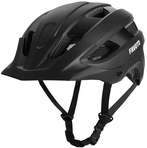 Favoto Mountain Bike Helmet Adult - Lightweight CPSC Certified with Reinforced Spine and Detachable Visor, MTB Road Bicycle Helmet, Adjustable 59-61cm Men Women, Black