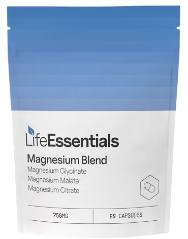 Life Essentials High Strength Magnesium Blend 750mg - 3 in 1 Magnesium Supplements (Glycinate, Citrate, Malate), Muscle Nerve Function, Quality Sleep, Vitality 90 Pure Capsules for Maximum Absorption