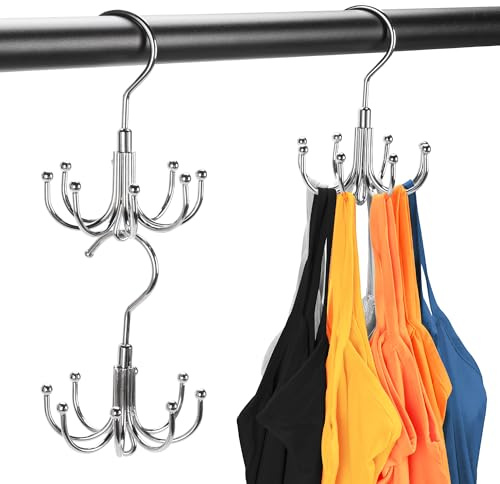 2 Packs Bra Hanger for Closet, Stackable Tank Top Organizer 16 Hooks for Closet Organization and Storage, Stainless Steel Space Saving Clothes Hook Hanger for Belt, Tank Top, Bra, Tie, Scarves