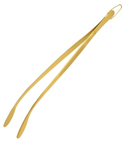 Snailhouse Kitchen Tweezer Tong, 12 Inches Stainless Steel Heavy Duty Long Fine Chef Metal Skinny Cooking Tweezers for Serving Food, Gold