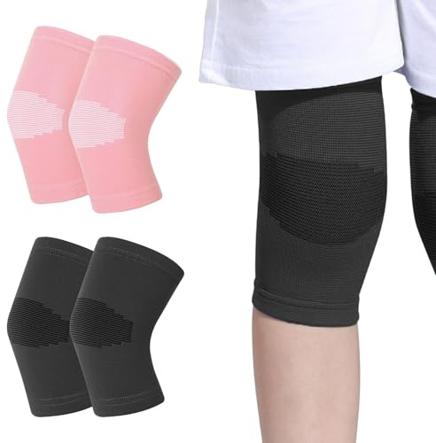 2 Pairs Kids Knee Support,Kids Knee Sleeve,Childs Knee Support,Childrens Knee Compression Sleeve,Boys & Girls for Volleyball Basketball Gymnastics Sports(Pink,Black)