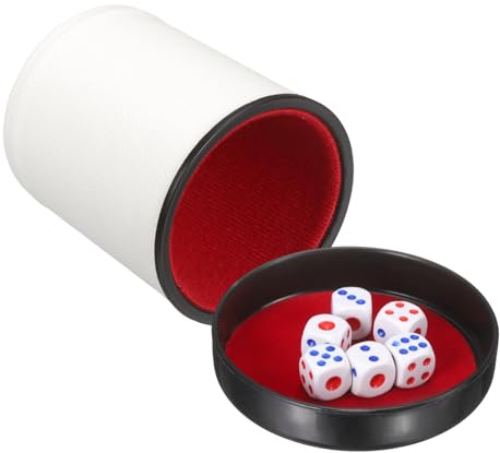 uxcell Felt Lined Professional Dice Cup, PU Leather Quiet Shaker Cups with Lid Includes 6 Dot Dice for Bar Gatherings Party Board Games, White