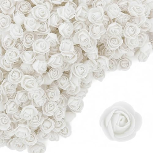 XDGBGFN 100 stycken konstgjorda rosor skumrosor mini skum skumrosor 2,5 cm rosenhuvuden rosor blommor för alla hjärtans dag fest bröllop dekoration gör-det-själv tillverkning bordsdekoration (vit)