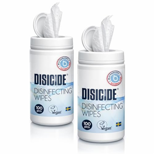 2 x Disicide Disinfecting Wipes 100 Pack – 200 Alcohol Free, Water Based Cleaning Wipes – Vegan & Eco Friendly Surface Wipes for Home, Kitchen, Bathroom & Office Use