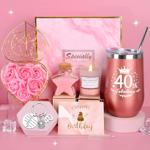 YYDSXK Regalo Compleanno Donna 40 Anni, Bicchiere Termico da 470ml e Candela Profumata, Set Regalo Originale per Mamma, Sorella e Amiche, Idee Divertenti per il 40° Compleanno