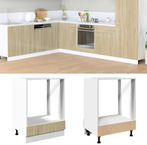 QUAHEAS Mobile da cucina in rovere Sonoma, 60 x 46 x 81,5 cm, autoportante, con piedini regolabili, grande spazio per microonde, armadio da cucina e dispensa