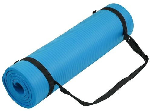 Fitvids 1/2-Inch Thick High Density Foam Exercise Yoga Mat with Carrying Strap, For Cushioning The Body Against Hard Floors, Blue