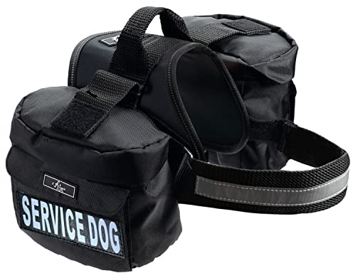 Service Dog Harness with Removable Saddle Bag Backpack Carrier Traveling Carrying Bag. 2 Removable Patches. Please Measure Dog Before Ordering. Made by Doggie Stylz (Girth 30-42, Black)