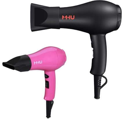 Travel Mini Hair Dryer Ceramic Ionic 1000 Watts Blow Dryer for RV Lightweight 2 Speed Settings with a Concentrator, Black