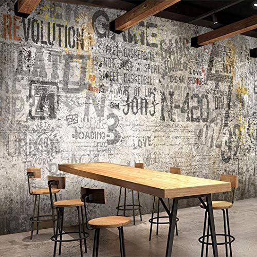 Papier Peint Rétro Style Industriel Graffiti Mur de Briques pour Salon, Chambre, Café, Bar, Murale Ciment 350cmx245cm