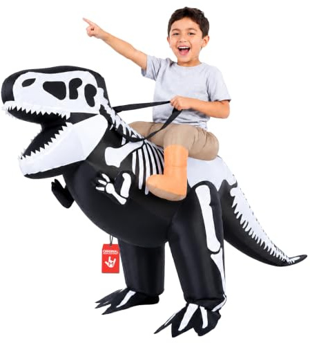 Morph Uppblåsbar T-Rex barndräkt, halloweenförklädnad i skelett i en storlek