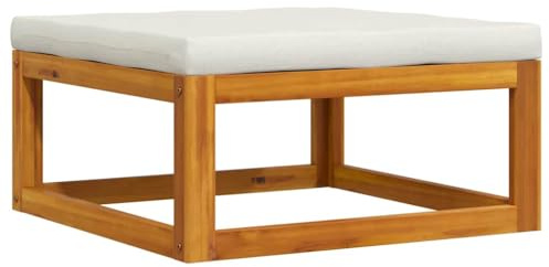 vidaXL Reposapiés con cojín Blanco Crema Madera Maciza de Acacia
