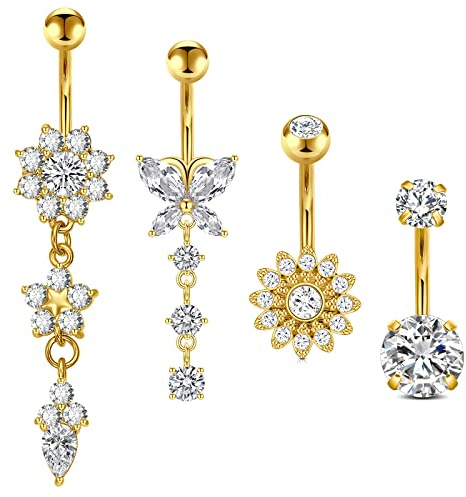 Longita Gold Belly Ring - Surgical Steel Belly Button Piercing Jewelry