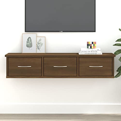 Tidyard Wandschrank Hängeschrank Wandregal mit Schublade Wandschublade Holzwerkstoff Braun Eichen-Optik 88x26x18,5 cm