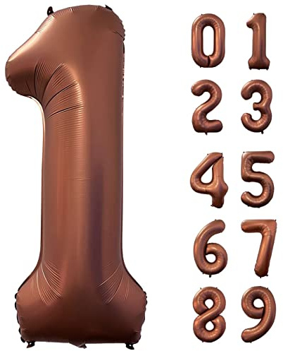 40 Inch Coffee Brown Number 1 Balloon Large Size Jumbo Digit Mylar Foil Retro Brown Helium Balloons for Birthday Party Celebration Decorations Graduation Anniversary Baby Shower Photo Shoot