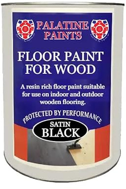 Palatine PaintsProtected By Performance Floor Paint for Wood - Solid Satin Finish, Interior and Exterior, Hard Wearing (Black, 1 Litre)