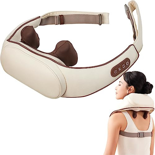kabellos Nackenmassagegerät mit Wärmefunktion, Schulter Massagegerät, Elektrisches Shiatsu Massagegerät für Nacken und Trapezius, Shiatsu Massage Schulter Nacken Langlebige Batterie, Brown