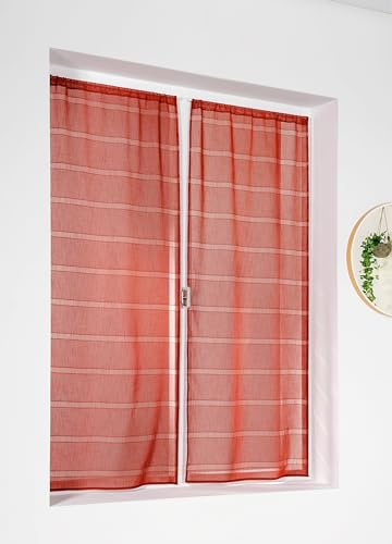 LINDER - Vitrages à la Paire cordelette Polyester Terracotta 55 x 120 cm
