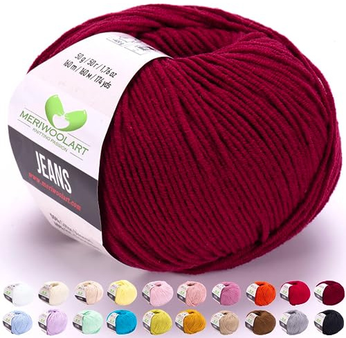 MeriWoolArt® Burgunderrot Baumwollgarn zum Stricken und Häkeln, Textilgarn, Stoffgarn, Baby Wollgarn für Handarbeiten, Babykleidung, Amigurumi, Babydecke, Pullover, Mützen und Accessoires
