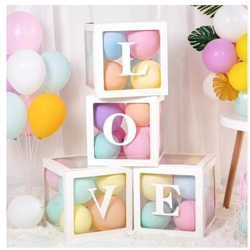 4 cajas de globos con letras de amor, kit de decoración de cajas de fiesta, cajas de globos de 30 cm para bodas, suministros de fiesta