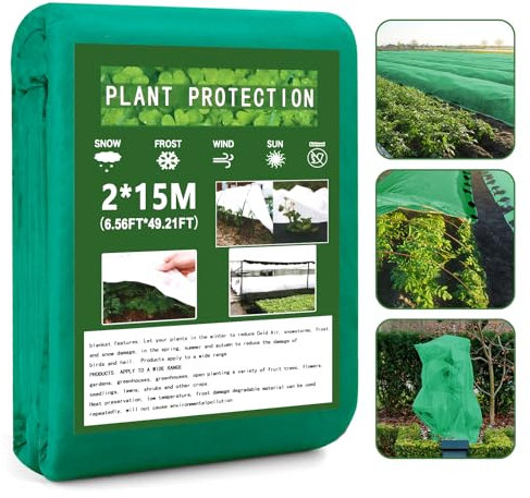 Draupnir 2 m x 15 m Grand Voile Hivernage Plante Exterieur, 35 g/m² Tissu Non Tissé, Protection Hivernale Vert Plantes pour Protection Antigel Perméable, Coupe-Vent, Oiseaux, Insectes