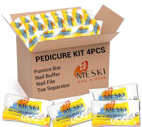 4-in-1 Disposable Pedicure Kit PE, 200 Counts (Nail Buffer, Pumice Pad, Nail File, and Toe Separators), Pedicure Tools for Feet, Complete Kit for Salon-Quality Nail Care at Home or Salon