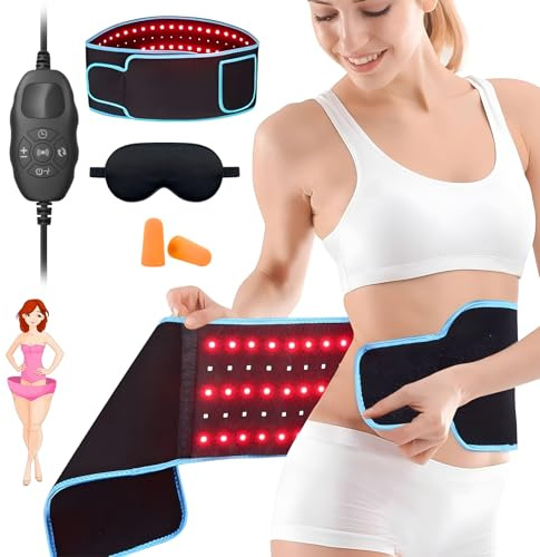 Kenmohuo Lumalean Pro Slimming Belt, 51.2 * 7.08in Upgraded Version Adjustable Belt for Women and Men Waist Thigh Arms, More Comprehensive Functions, Includes Eye Mask and Earplugs Black