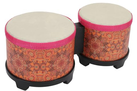 Vvikizy Tamburo Bongo, Strumento a Percussione Manuale da 5 Pollici e 6 Pollici con Testa di Tamburo in Pelle di Animale, per Bambini Adulti Principianti Professionisti (Trama arancione)