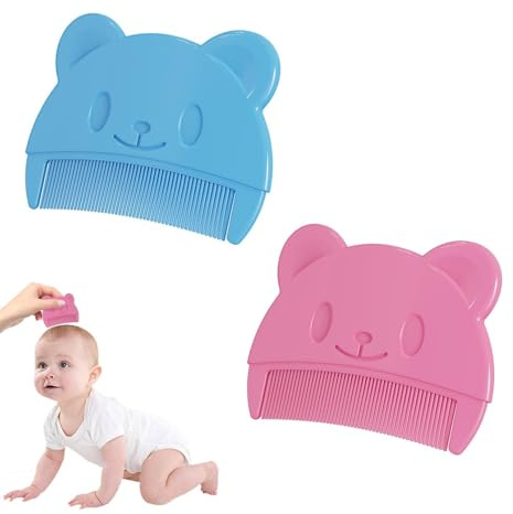 2 Pcs Cradle Cap Brush,Soft No Damage Cradle Cap Comb,Cute Bear Shape Baby Scalp Brush,Easy to Clean BabyHair Comb,for Newborns and Toddlers, Perfect Baby Registry Gift (Blue-Pink)