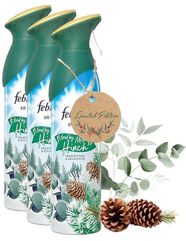 Limited Edition Air Freshener Spray - Water-Based Formula Air Mist Bundle of 3 x 300ml Frosted Pine & Eucalyptus Odour Eliminator, Room Fresheners For Home with Topline Card