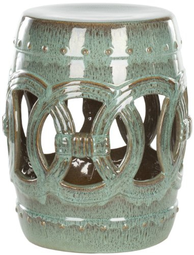 SAFAVIEH Home Collection Double Coin Antique Blue-Green Ceramic Indoor/ Outdoor Decorative Garden Stool (Fully Assembled)