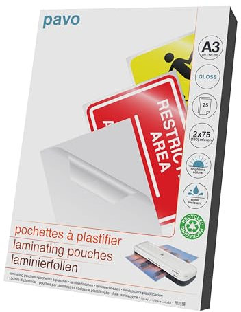 Pavo 8004607 Laminierfolien, A3, 2 x 75 cm, 25 Stück