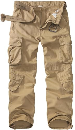 Jessie Kidden Men's Combat Camo Cargo Trousers Camouflage Army Military Tactical Work Pants #7533 | Casual Cotton Loose Fit Adjustable Hem Ripstop Elastic Waist Durable Wear Resistant Comfortable Breathable 8 Pockets Baggy