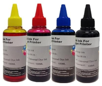 KIT Ricarica cartucce 4 x 100ml universale inchiostro colori compatibile per Brother, Canon, Epson, HP, LEXMARK, XEROX, DELL.