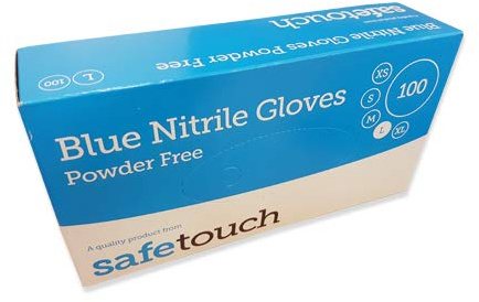 SafeTouch 50000090 Nitrile Powder Free Disposable Gloves, Blue, Small Size, Pack of 100