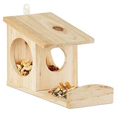 Relaxdays Mangiatoia per Scoiattoli, da Appendere, in Legno, HxLxP: 17,5 x 14 x 25 cm ca. Colore Legno Naturale