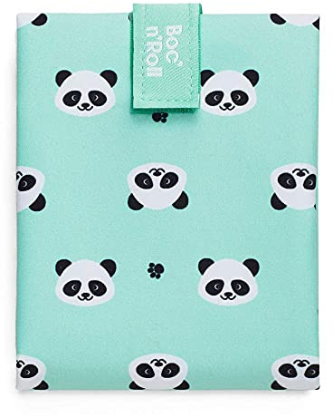 Roll'eat ® | Bolsa Merienda, Porta Bocadillos con Envoltorio Reutilizable, Porta Alimentos Ecológico sin BPA, Bolsa de Tela, Color Panda - Boc'n'Roll Animals
